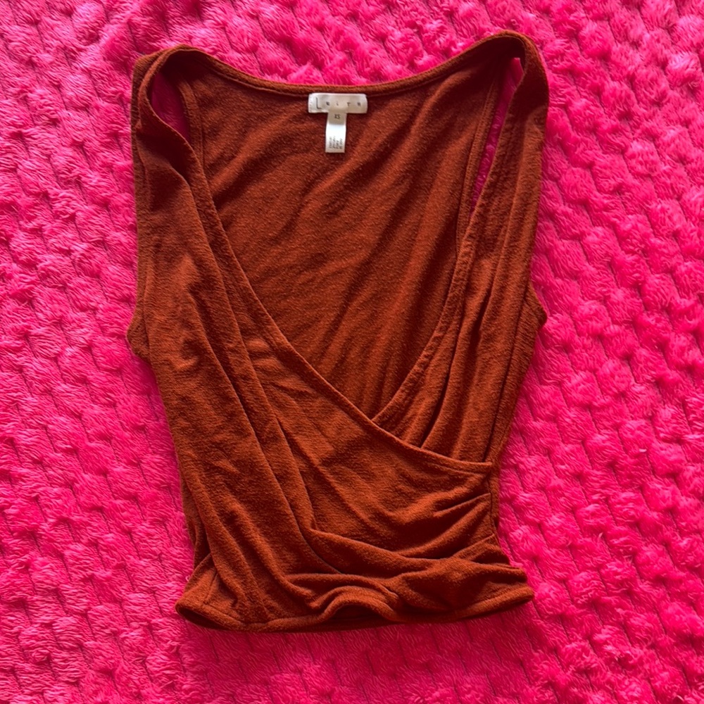 Leith Sleeveless Orange Wrap Bodysuit